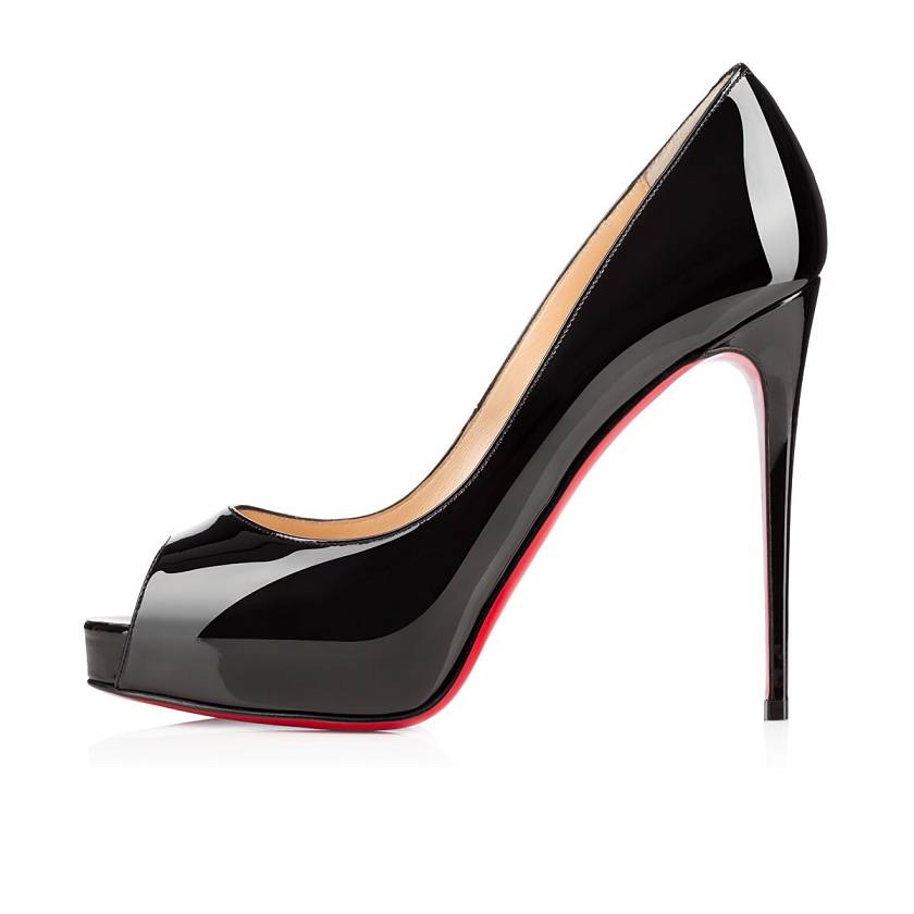 Women's Christian Louboutin New Very Prive 120mm Patent Leather Peep Toe Pumps - Black [1942-350]